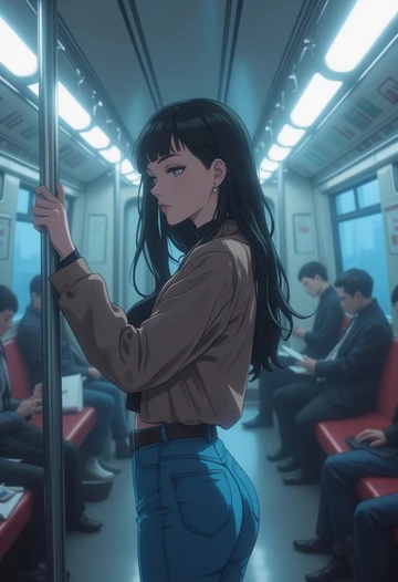 AI generated image: Anime girl in train interior